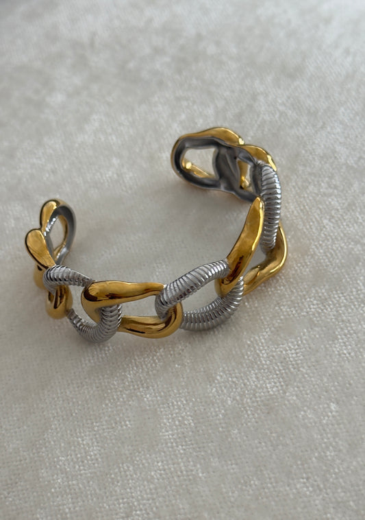 Pulsera Cuff Eslabones Dos Tonos